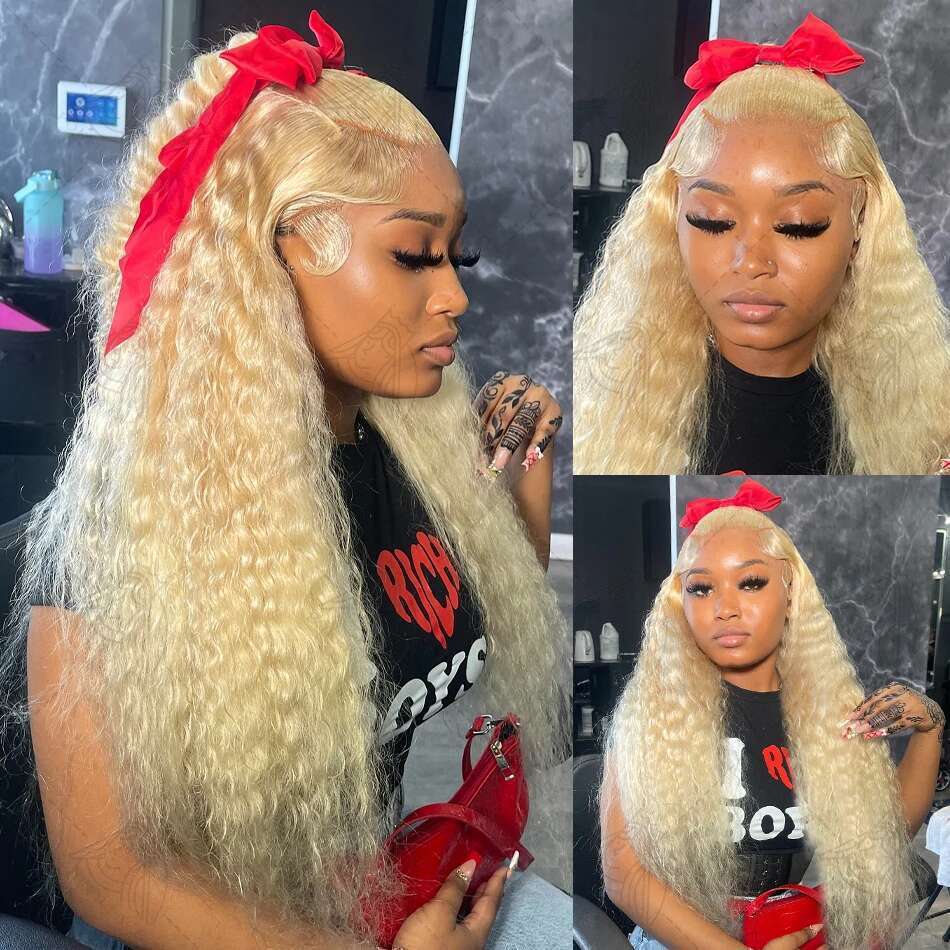 613 Honey Blonde 13x6 HD Frontal Wig Human Hair Curly 30 inch Deep Wave Brazilian Colored 13x4 Lace Front Wigs For Women