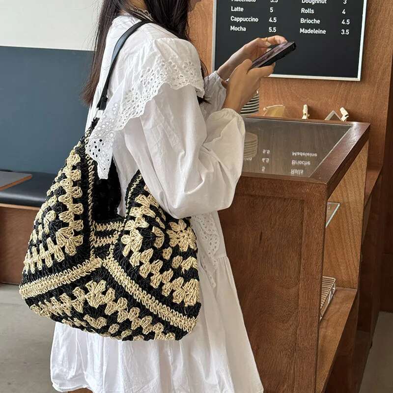 Summer Beach Straw For Women Hollow Out Female Vacation Shoulder Bags Hand Woven Seaside Tote Bag Ladies Knitted Handbags