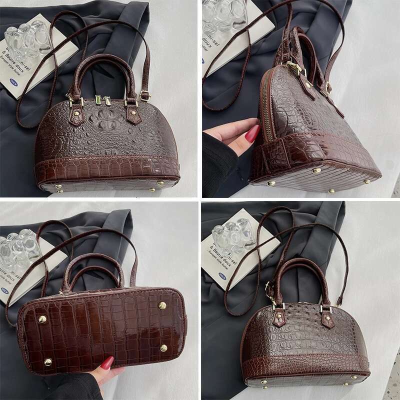 Women's Exquisite Shoulder Handbag Crocodile Pattern Pure Color Shopping Casual Shell Bag PU Leather Female Tote