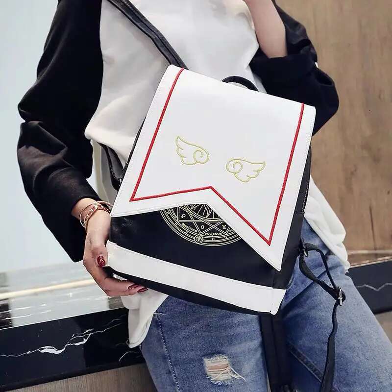 PU Women Backpack with Angel Wings Anime Card Captor SAKURA Kawaii Mini Cardcaptor Sakura Printing School Bags