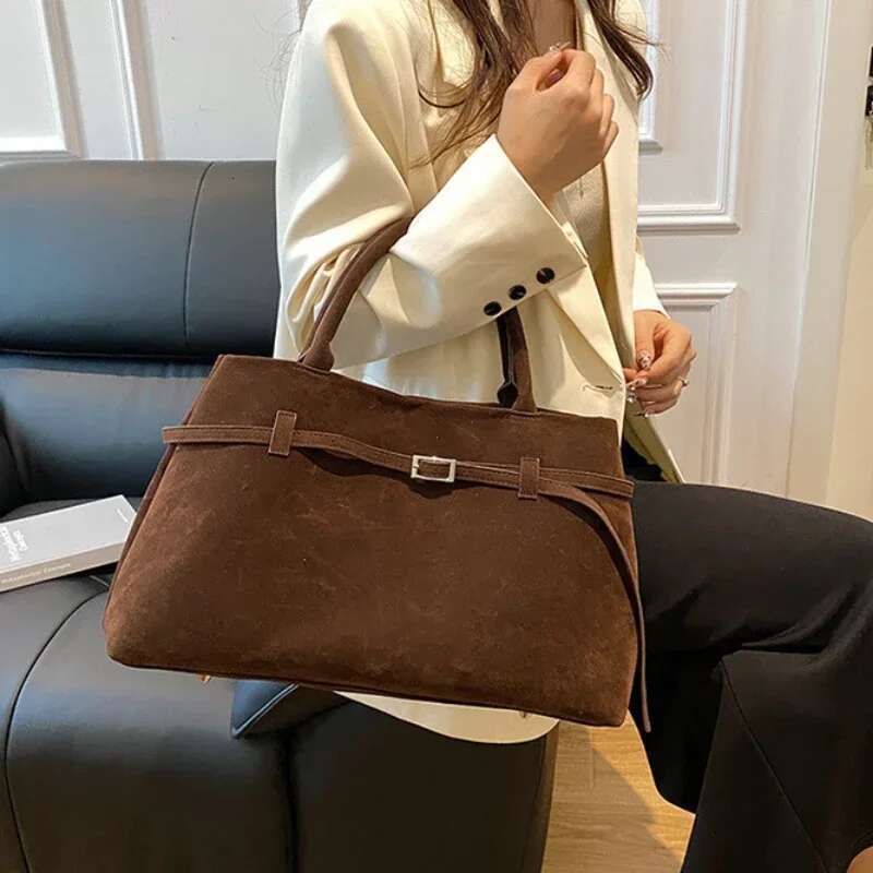 Buckle Decorative Design Solid Faux Suede Handbag Large Capacity Hasp Casual Tote 2025 Hot Sale Bags For Women Bolsas Femininas