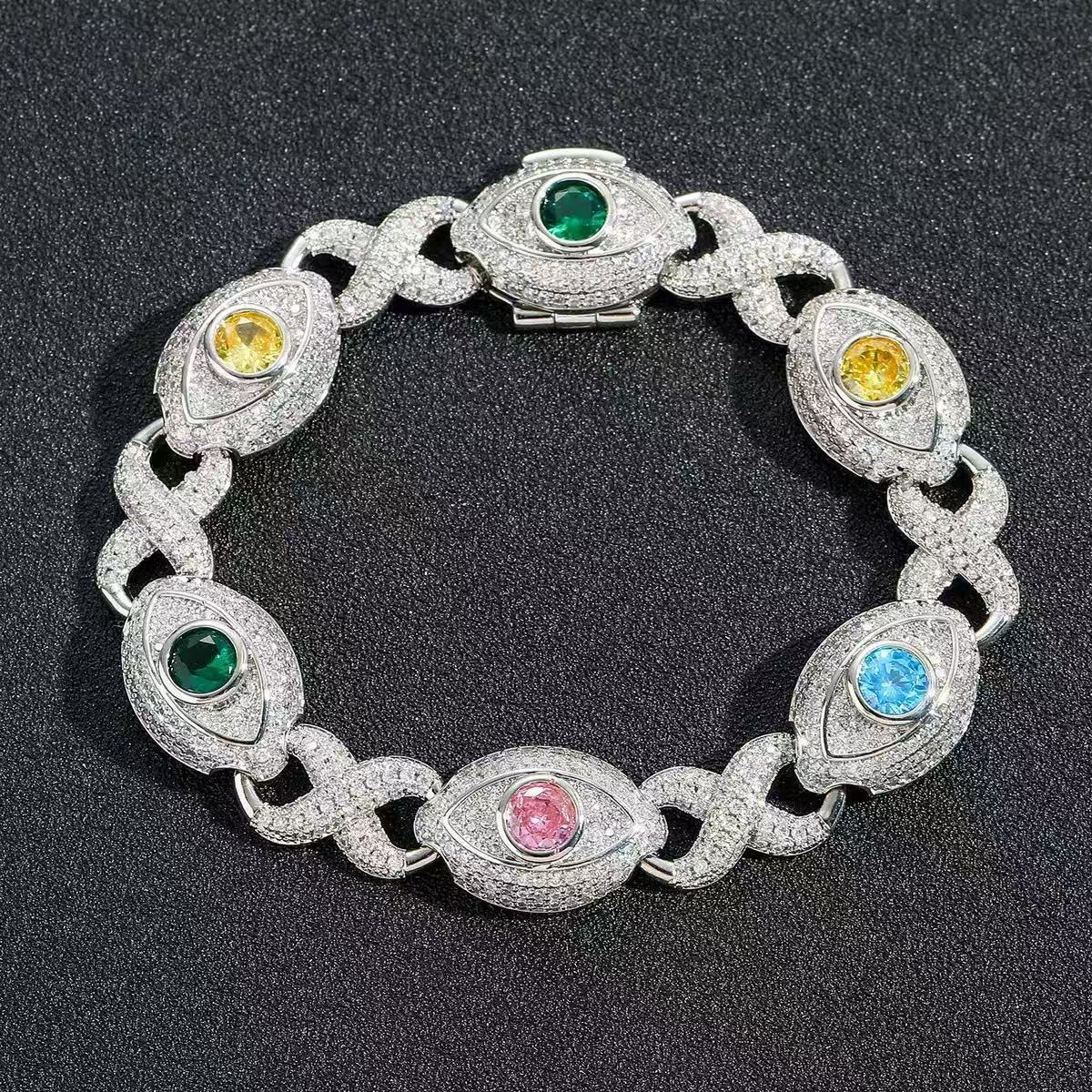 New Design Pass Diamond Tester Silver 925 Gold Plated Hip Hop Jewelry 12mm Big Eye Colored Custom Moissanite Cuban Link Bracelet