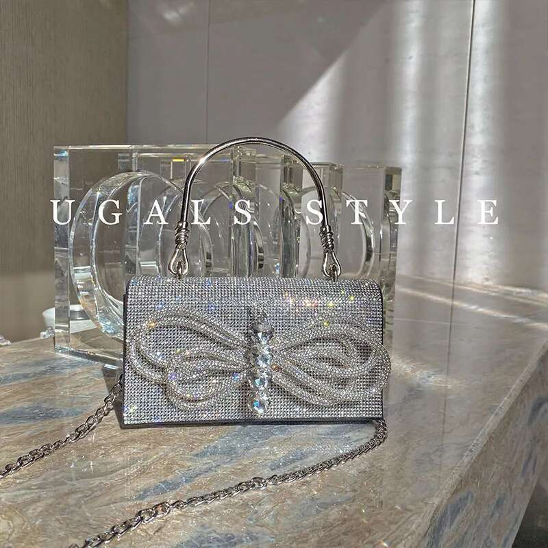 Bow Knot Women's Handbag Crystal Shiny Rhinestone Dia Evening Wedding Party Clutch Purse Shoulder Messenger Bag