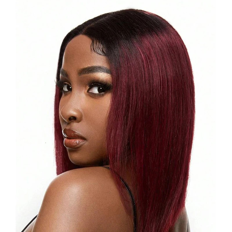 1B/99J Burgundy Short Straight Bob Human Hair Wigs Brazilian Lace Front Human Hair Wigs Pre Plucked T Part Lace Wigs Remy Hair 250512