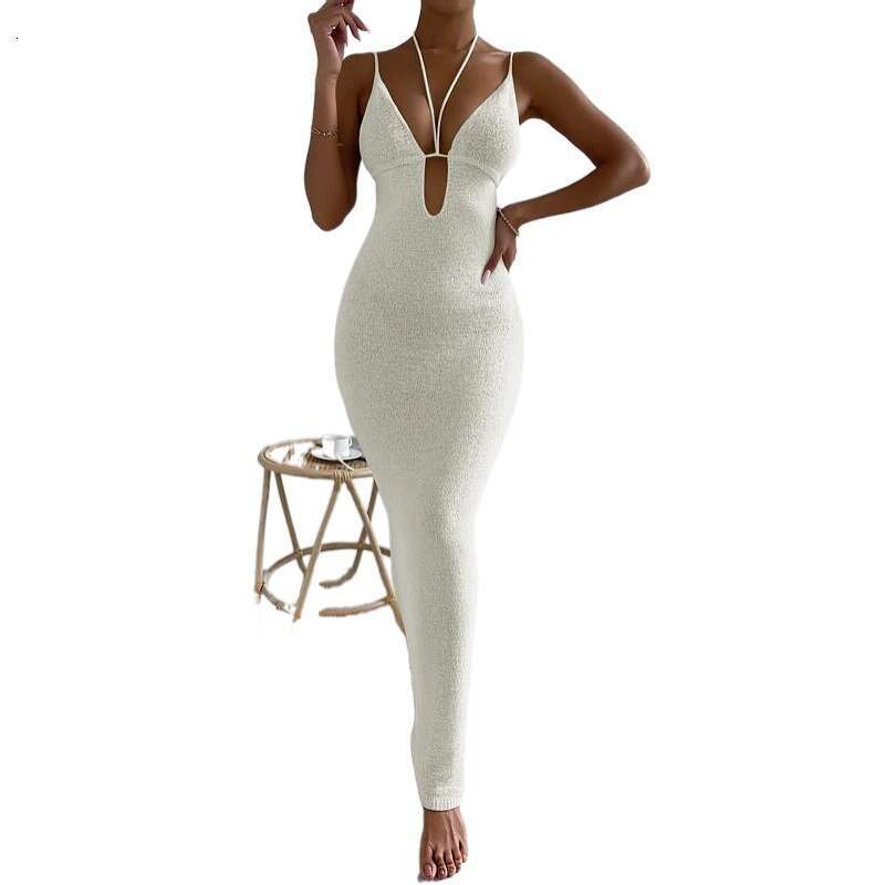 2025 New Women's Clothing Pure Desire Sexy Hollow Hanging Neck Strap Splicing Dress Long Skirt Female