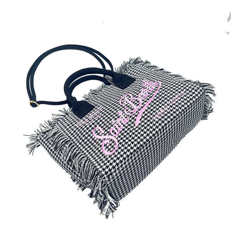 2024 New Fashion Handmade Tassel Cotton Linen Tote Large Capacity Beach Travel Thousand Birdseye High Quality Handbag