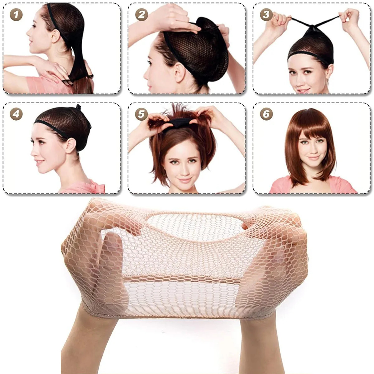 2PCS Black/Skin Color Mesh Net Wig Caps Liner Weaving Caps for Wigs Elastic Hair Net Open or Close End Fishnet Wig Caps Average 250513