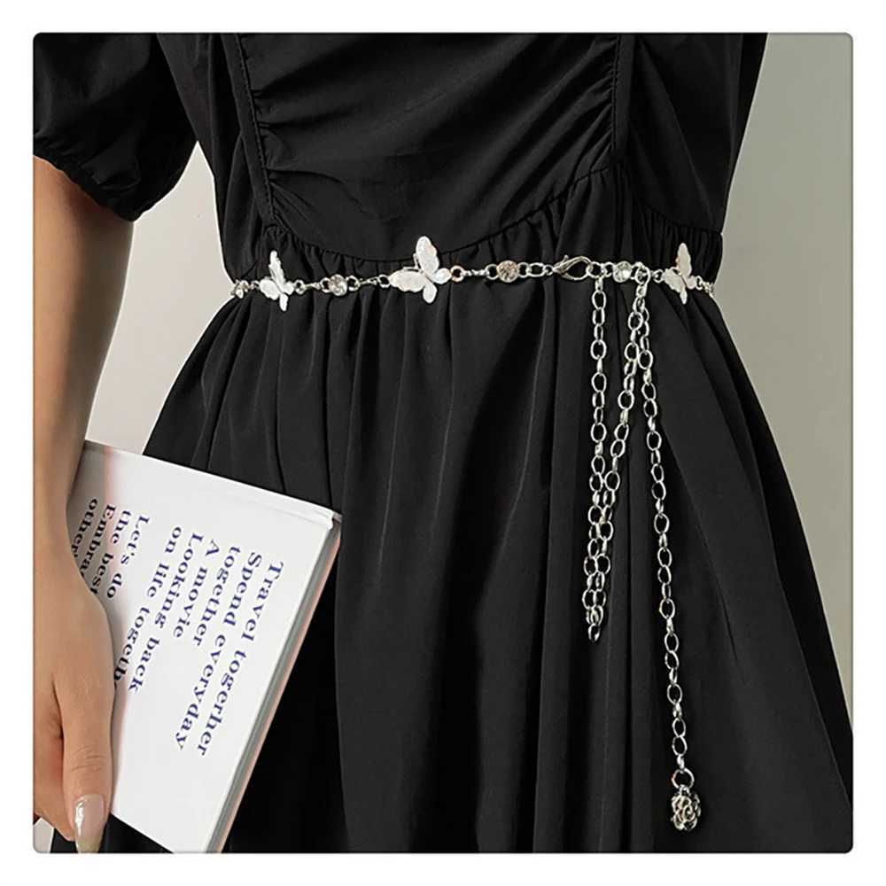 Fashionable Single-layer Retro Style Black And White Butterfly Waist Chain Womens Body Chain Jewelry Y250515