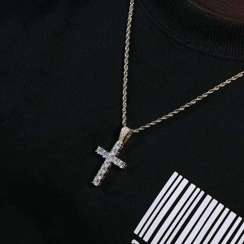 SICGEM Super Cross Pendant Moissanite Gemstone with 925 Sterling Silver Hiphop Style Gold Plated for Party Charms