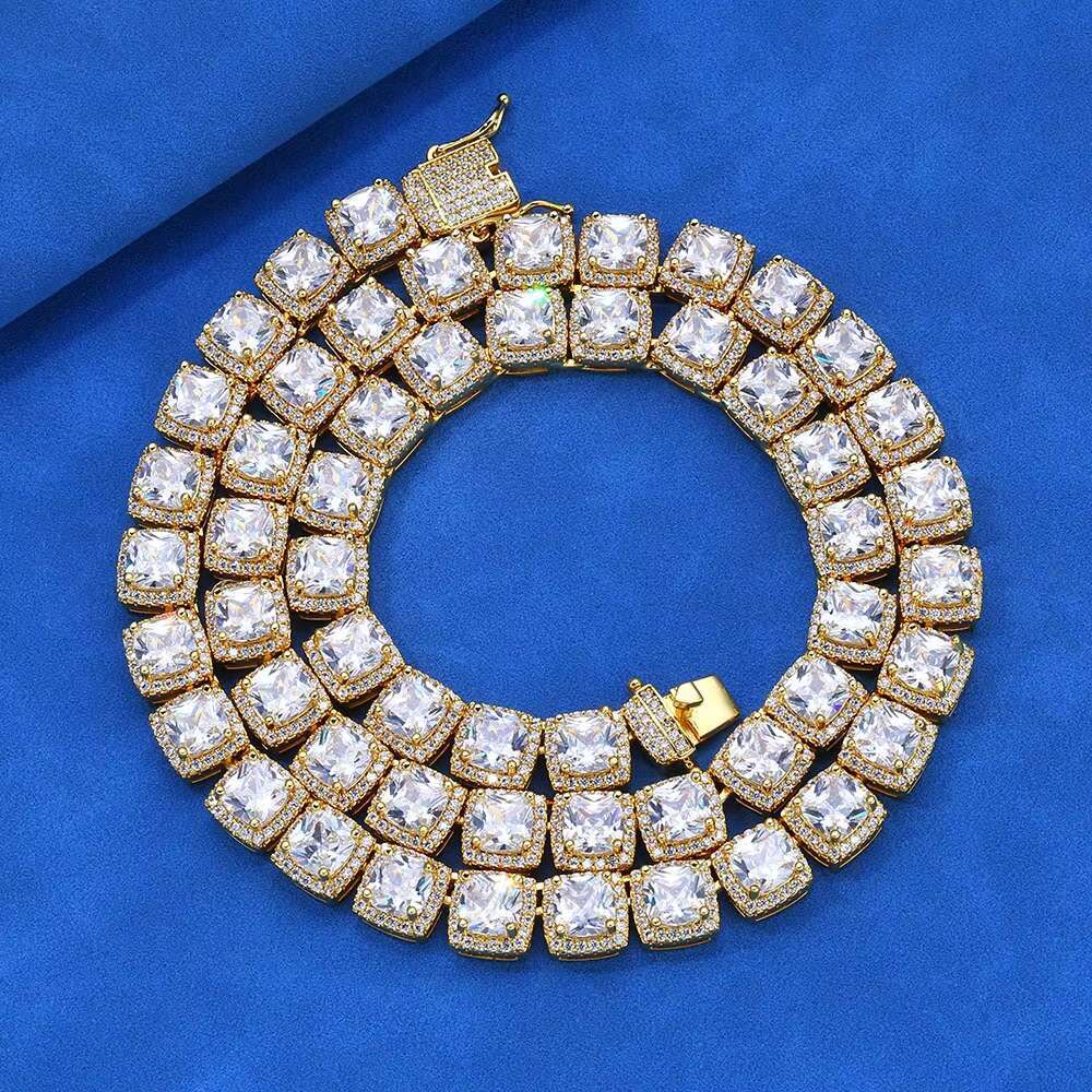 10mm Rock Candy Diamond Chain S925 Silver Hip Hop Square Moissanite Necklace for Men Gold Plated