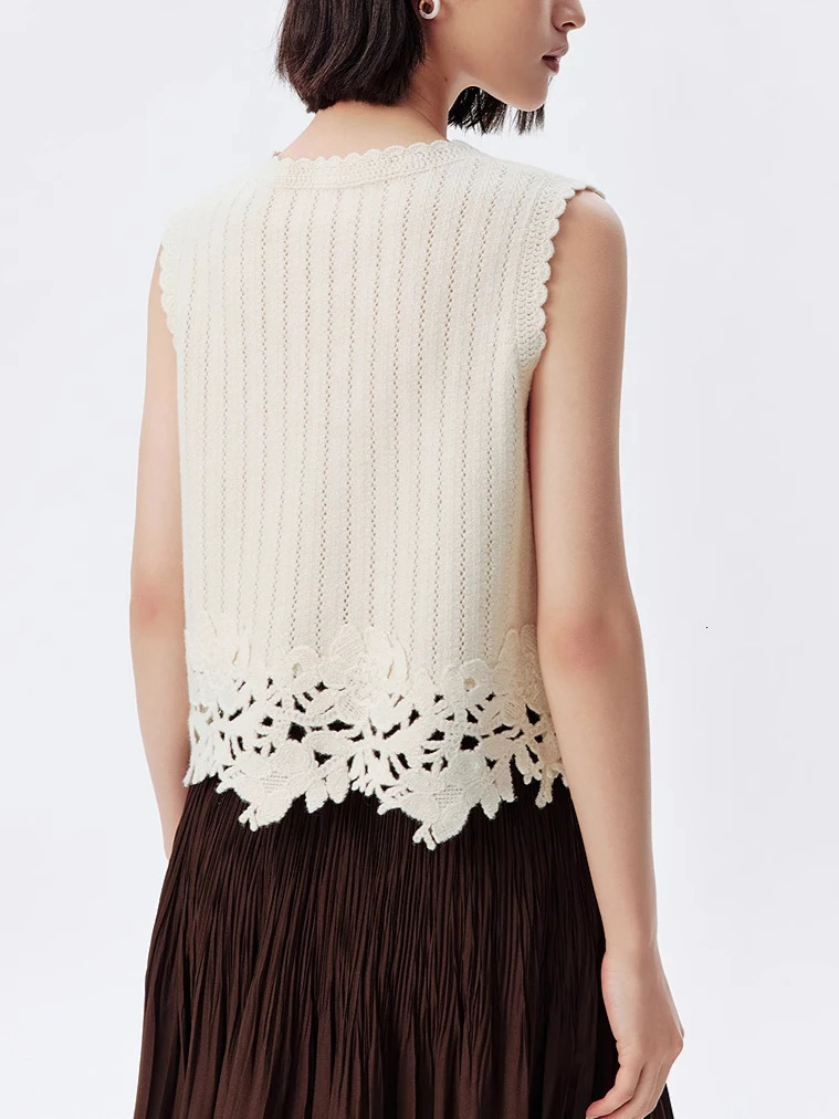 French style hand embroidered hem knitted vest for spring and summer 2025 womens sleeveless top 250506