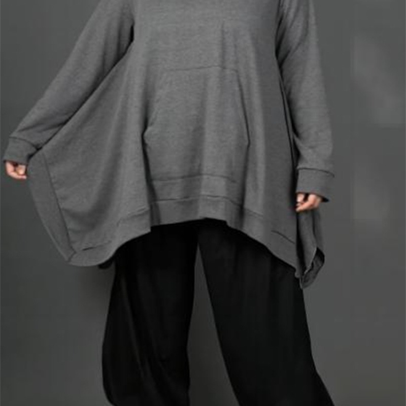 Womens plus size hoodie long sleeved asymmetrical hem casual minimalist loose Harajuku autumn spring zipper sweatshirt w250506