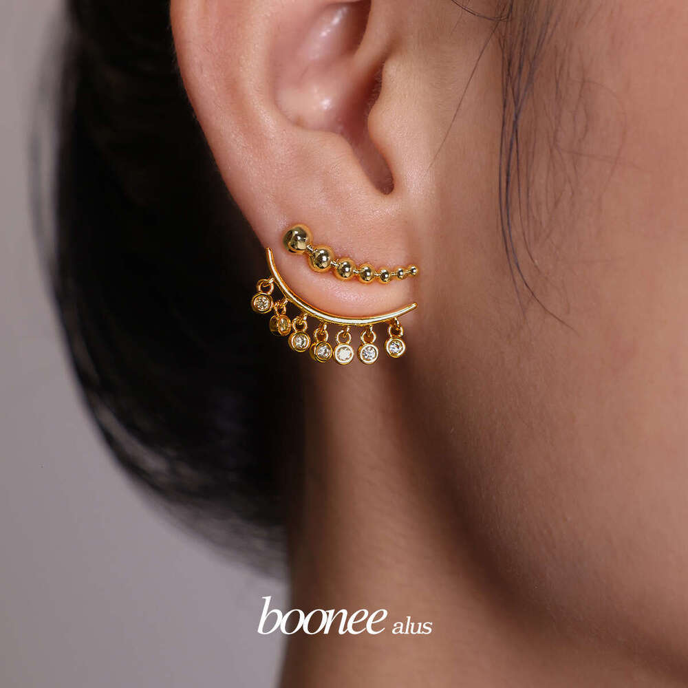 Boonee alus niche design gradient spherical metal splicing two-piece tassel zircon earrings new style