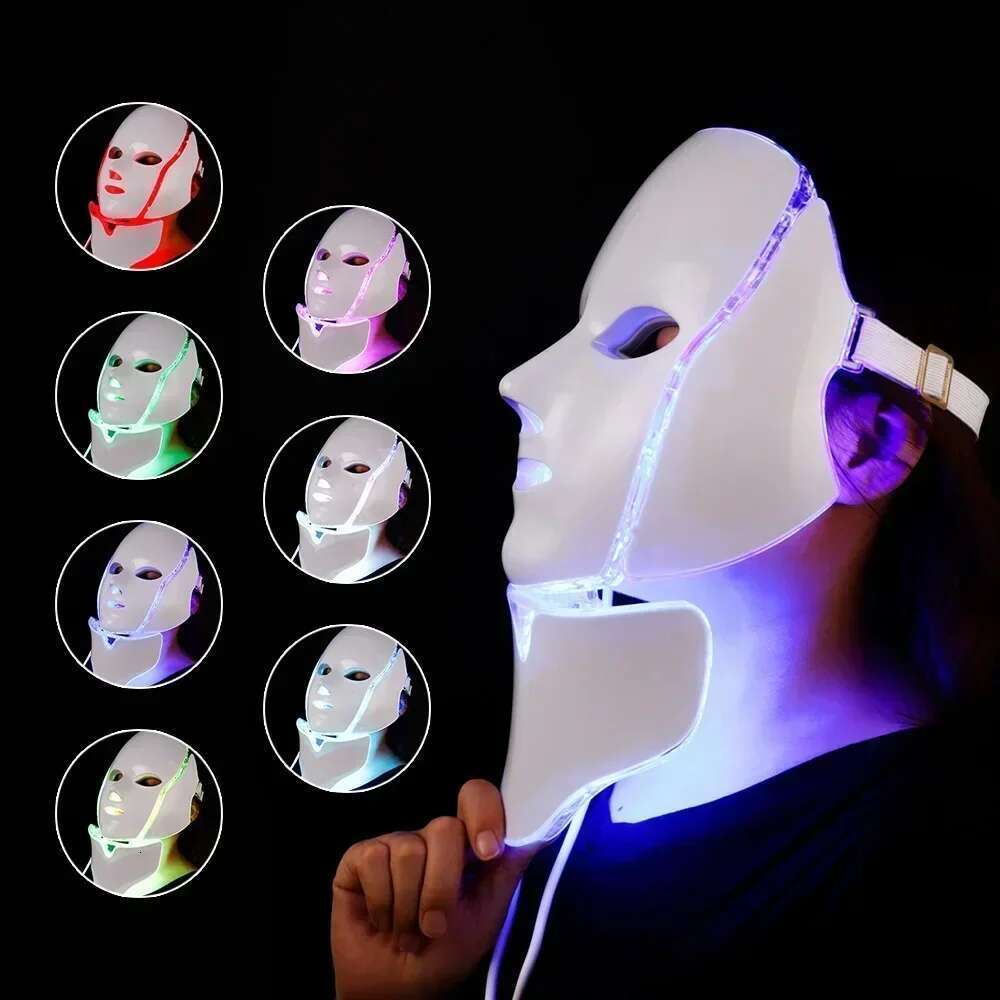 Foreverlily 7 Colors Light LED Facial Care Mask With Neck Skin Rejuvenation Treatment Beauty Anti Acne Therapy Whitening