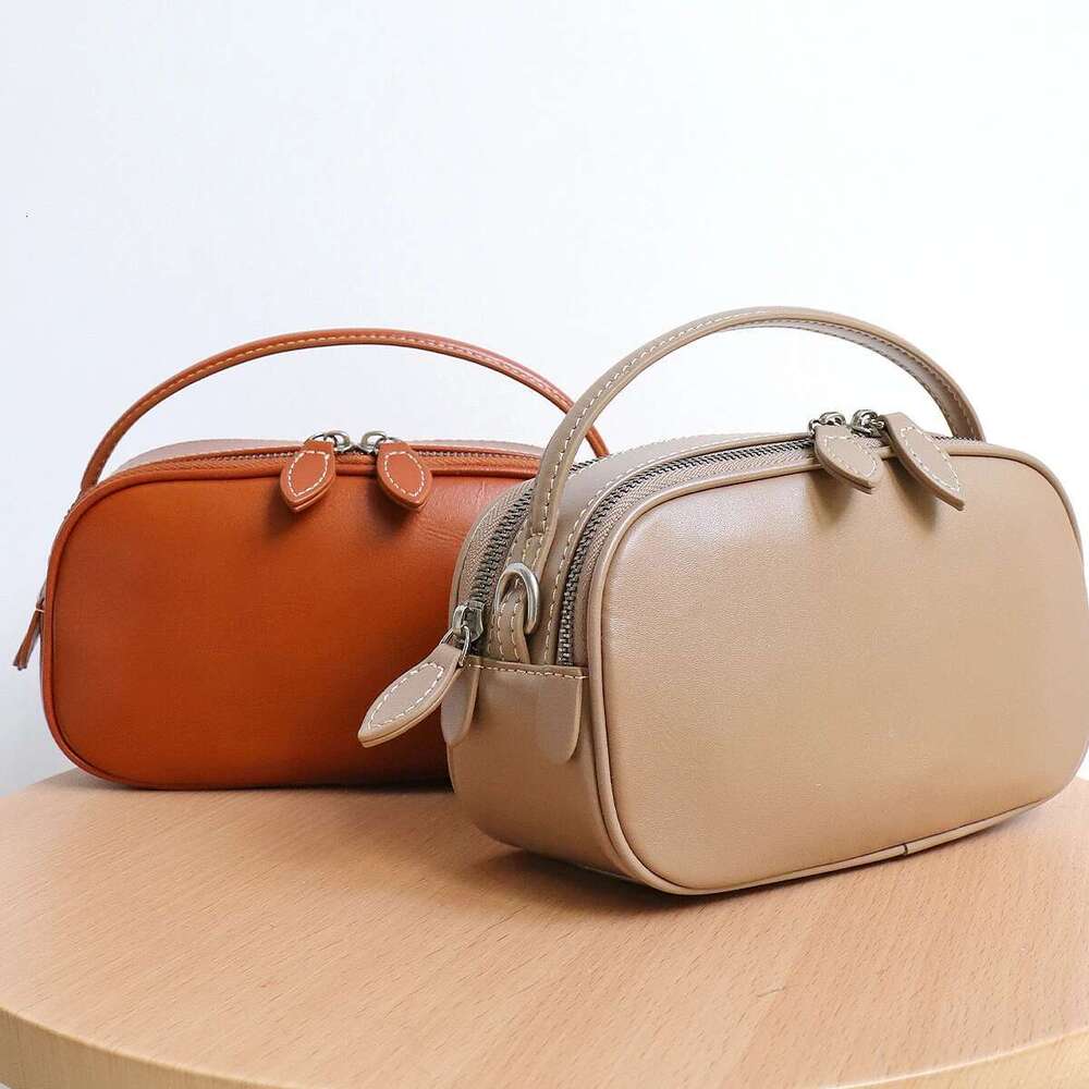 Women's Plain Solid Color Minimalist Vegetable Tanned Leather Top-Handle Cross Body Bag Real Cowhide Small Fashion Chic Daily