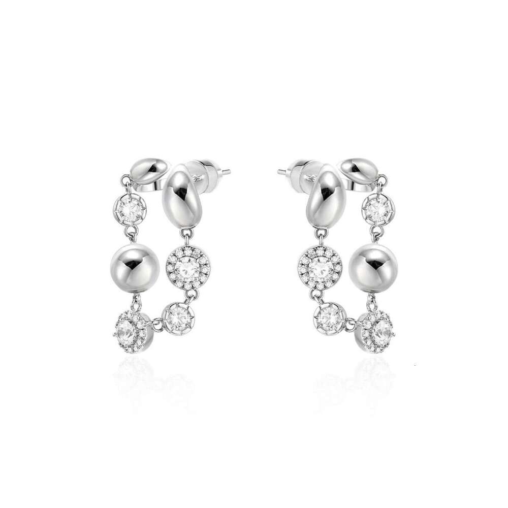 Boonee alus 2024 new two-piece earrings, light high-end round zircon versatile earrings