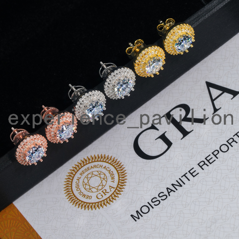 Hot Selling Halo Design 6.5MM Center Stone Iced Out 925 Sterling Silver Moissanite Stud Hip Hop Earrings