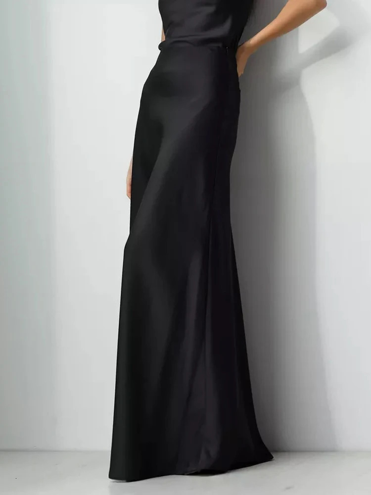 Tossy Summer Satin High Waist Long Skirt Female Slim Patchwork Fashion Elegant Streetwear Casual Solid Maxi Skirt Clothes 250514