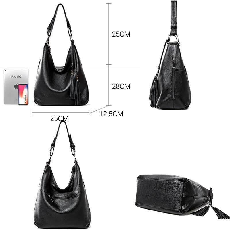 Zency Fashion Tassel Women Shoulder 100% Genuine Leather Daily Shopping Hobos Classic Large Red Tote Handbag Crossbody Bag