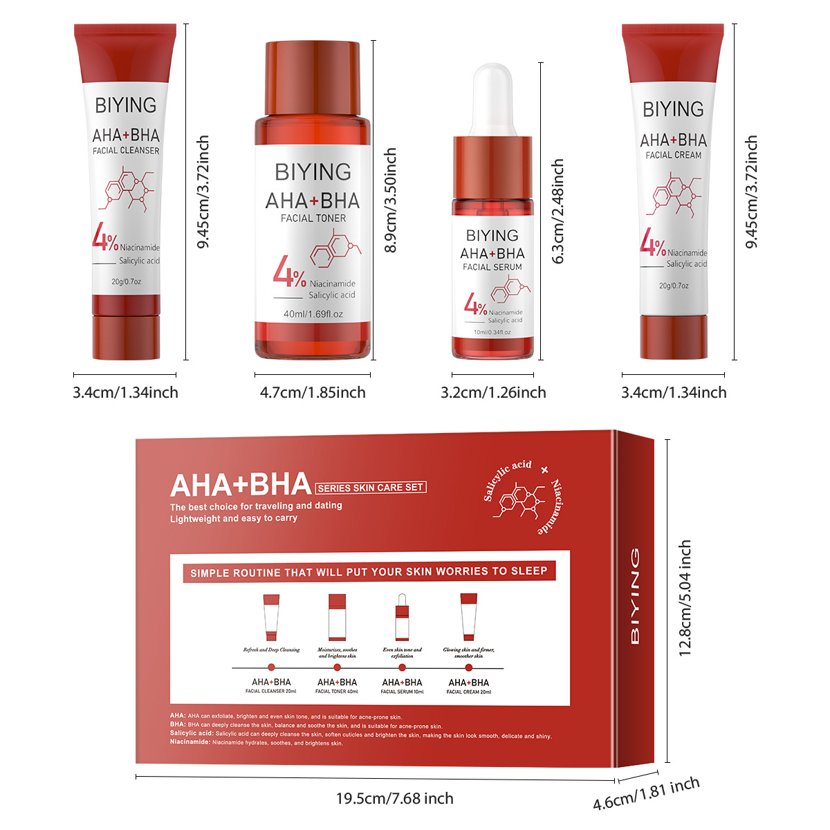 2025 New Aha+Bha Series Skin Care Set 4pcs Facial Toner Serum Cream Foam Cleanser Essentials Korean Skin Care Beauty Product