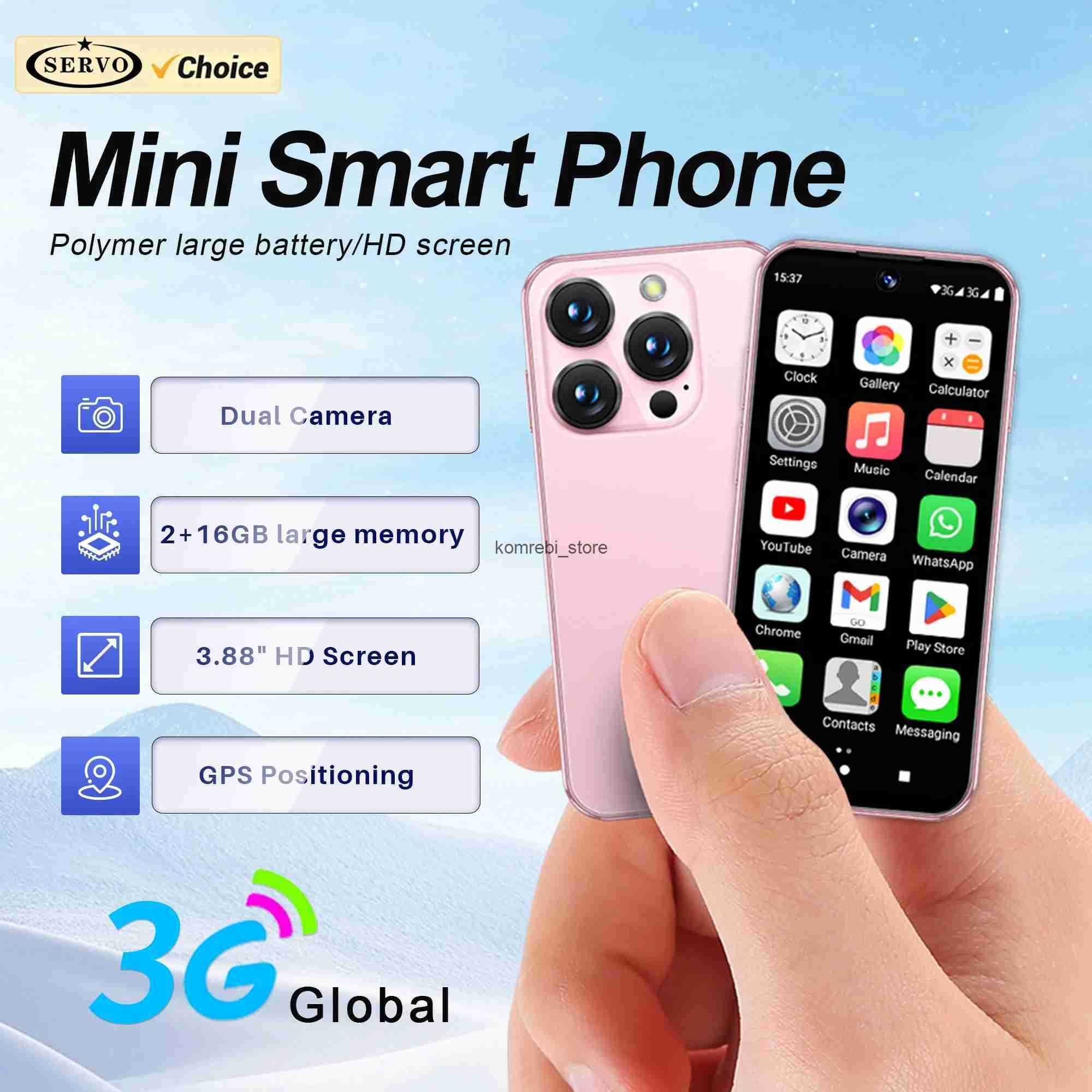 Official SERVO 19E Android Tiny Smartphone 2 SIM Cards 3G Network 16GB ROM GPS WiFi Camera 3.88 Screen Mini Smart Mobile Phones Q250515