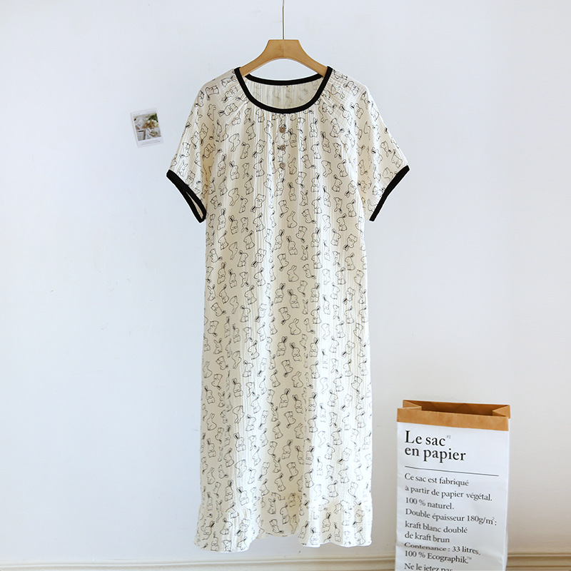 KDY1253 Large size short-sleeved nightdress pajamas women's pure cotton crepe summer style simple casual loose home clothes
