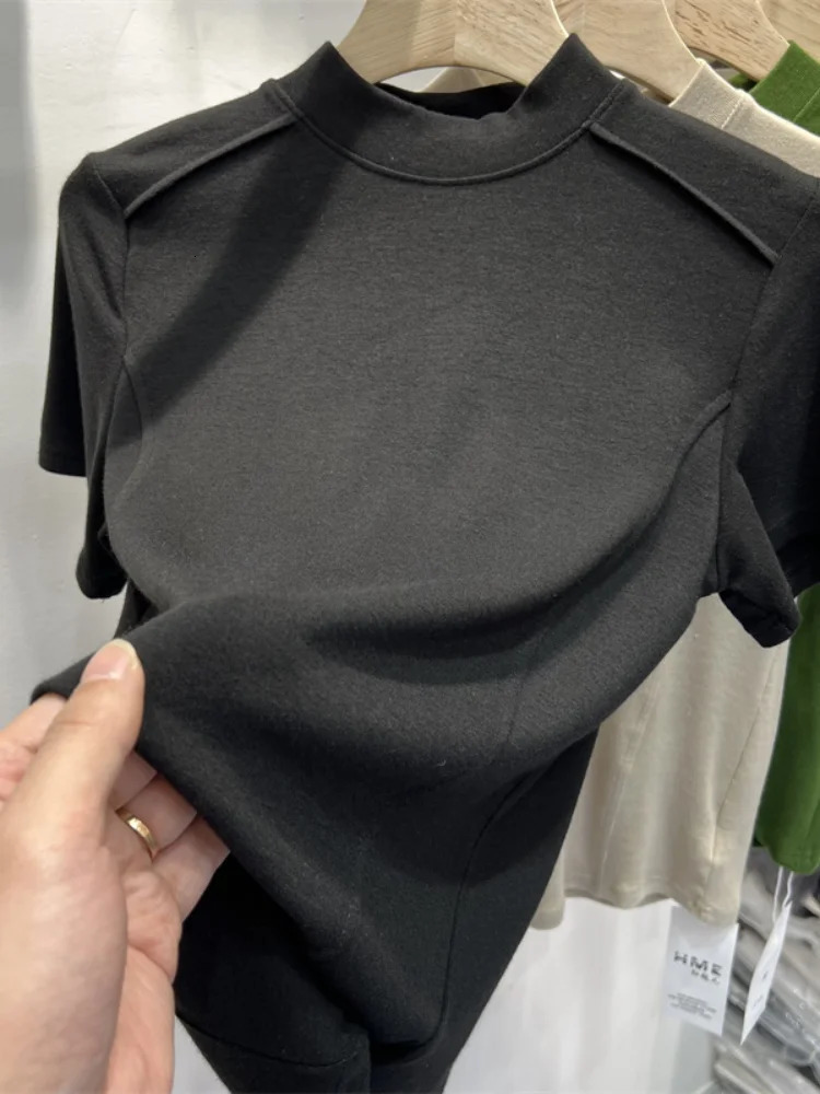Womens T-shirts Short-sleeved Blouse Shirt Tops Office Lady Casual Vintage Camise Tees O Neck Korean Shirts for Women 250514