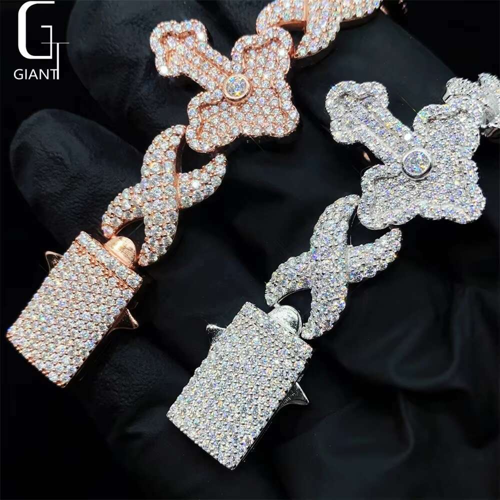 Sier VVS Moissanite Dia Bracelet New Arrival Hip Hop Style Jewelry Custom Iced Out Cross Infinity Cuban Link Chain