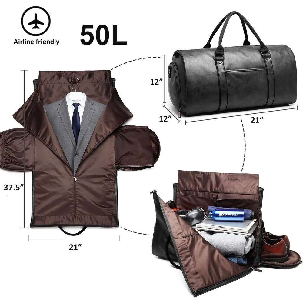 Geestock PU Suit Large Capacity Carrying Garment Business Flight Lage Travel Bag With Shoe Pouch For Men Women