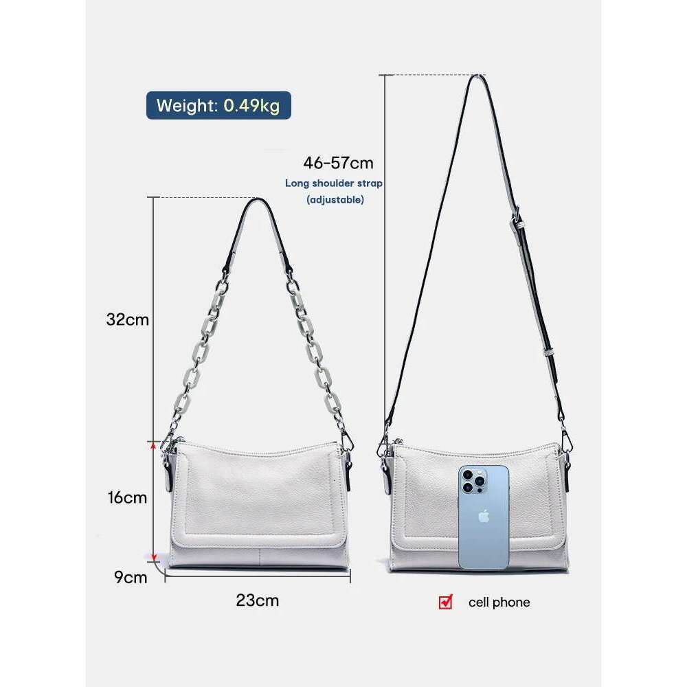 Zency 2024 New Fashion Acrylic Chain Handbags Soft Leather Top-Handle For Women Small Underarm Bag White Crossbody