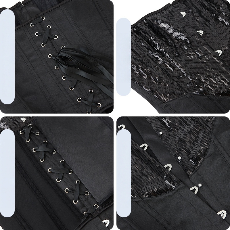 Underbust Corset Spiral Steel Boned Body Shaper Plastic sequins Waist Control Torso Waist Cincher Corselet Top Satin Bustier Corsets Strapless Lace Up