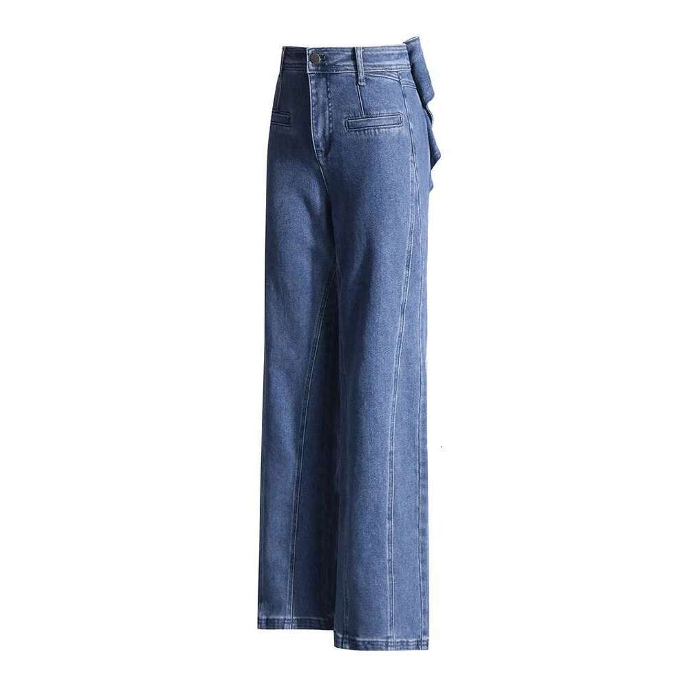 TWOTWINSTYLE Solid Designer Patchwork Bowknot Denim Pant For Women High Waist Spliced Button Streetwear Wide Leg Pants Female Designer