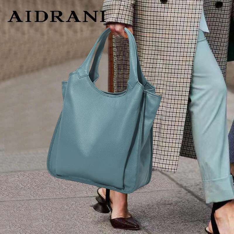 Aidrani New Minimalist Women's Tote With Large Capacity And Solid Color Design Soft Cowhide Single Shoulder Underarm Bag