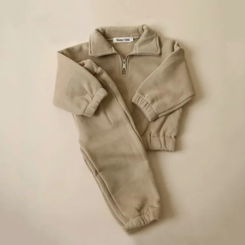 1-7Years Fashion Casual Kids Tracksuits Autumn Winter Thicken Turn-down Collar Sweatshirt Pant Children Toddler Sportswear Sui 250515