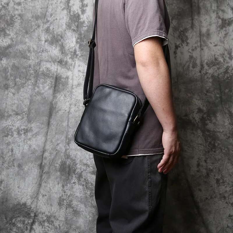 NZPJ Genuine Leather Men's Shoulder Casual Crossbodybag Natural Cowhide Vertical Men Trend Tablet Computer Bag