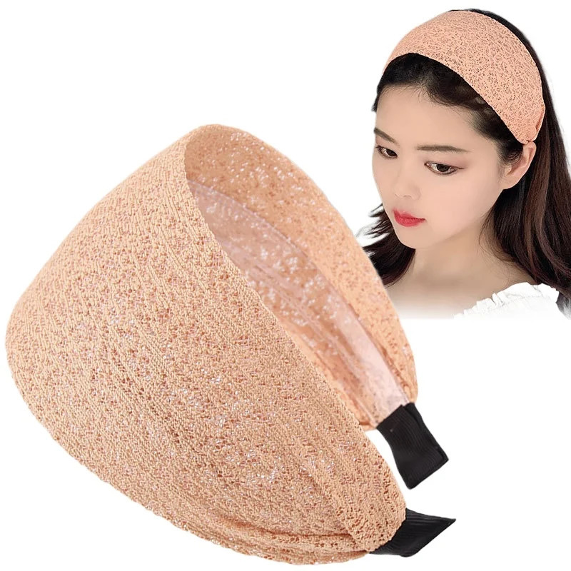Fashionable Wide Lace Headband Anti-Slip n Stylish Wide Embroidered Border Womens Knitted Hair Accessories Elegant Style 250509