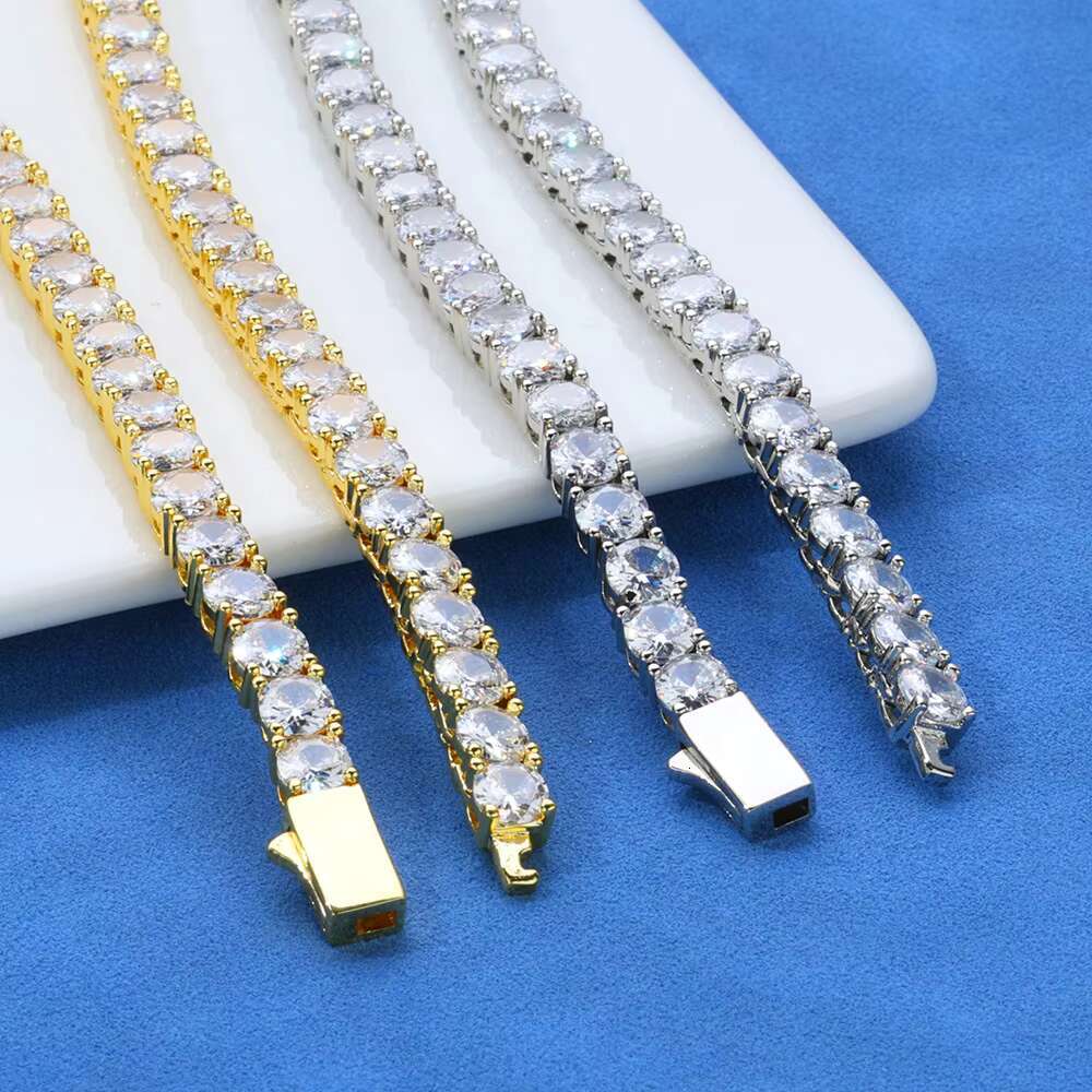 Men Tennis Bracelet Trendy Hip Hop S925 Silver Moissanite Single Row Diamond Spring Clasp Bracelet