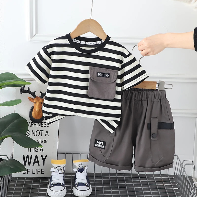 Baby Boys Clothes Suit Summer Children Fashion Striped T-Shirt Shorts 2Pcs/Sets Toddler Casual Costume Kids Tracksuits 250515