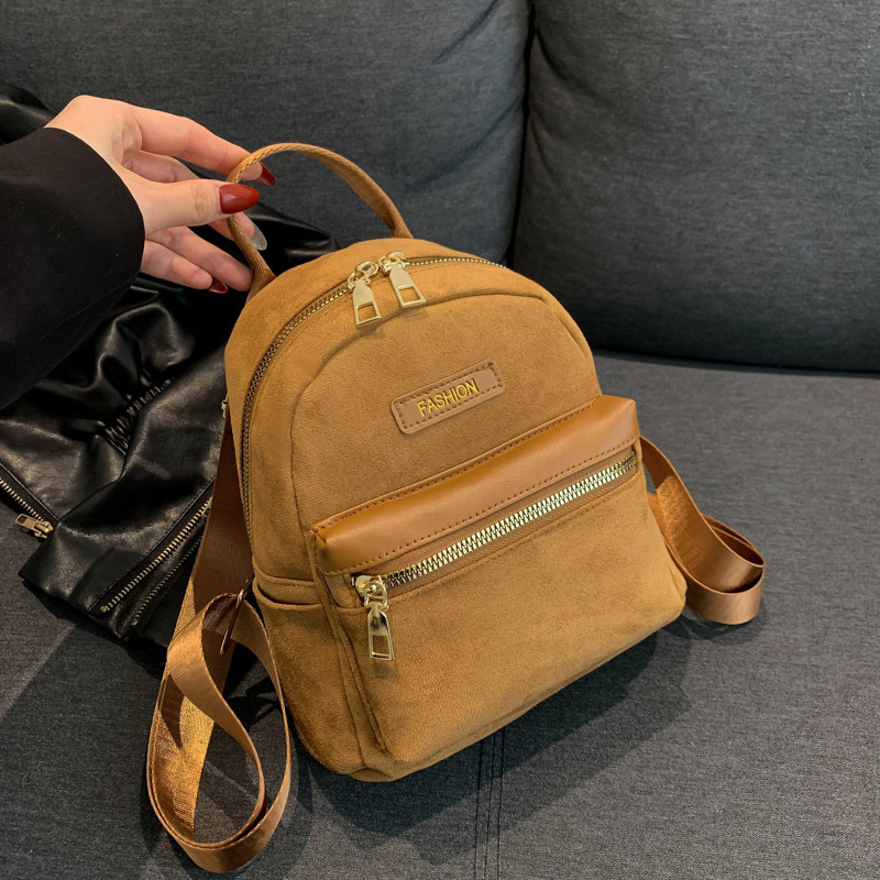 New Large Capacity Velvet Fashion Korean Edition Solid Color Trendy New Free Delivery Designer Bag Luxury Bag Student Shoulder Casual Backpack Women&#