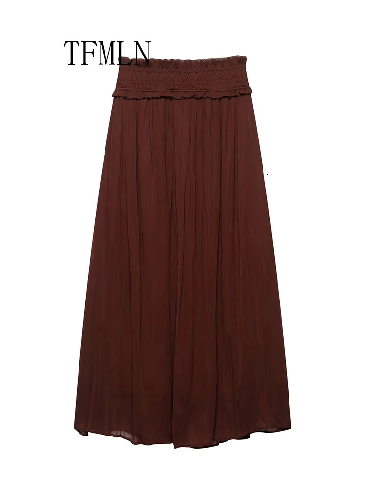 TFMLN Elastic Waist Long Skirts For Women Tassel Lace Up Decoration Midi Skirt Woman Vacation Loose Womans 250515