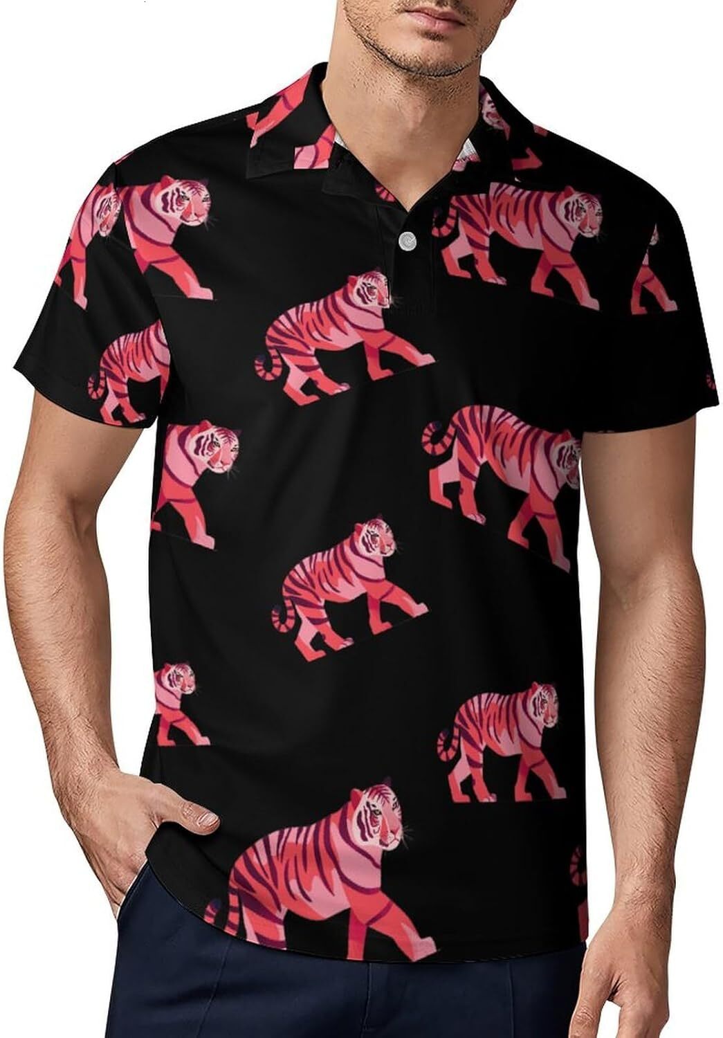 Mens Polo shirt Tiger Stripe Pattern Mens Polo Shirt Short Sleeve T Shirts Regular Fit Top Summer
