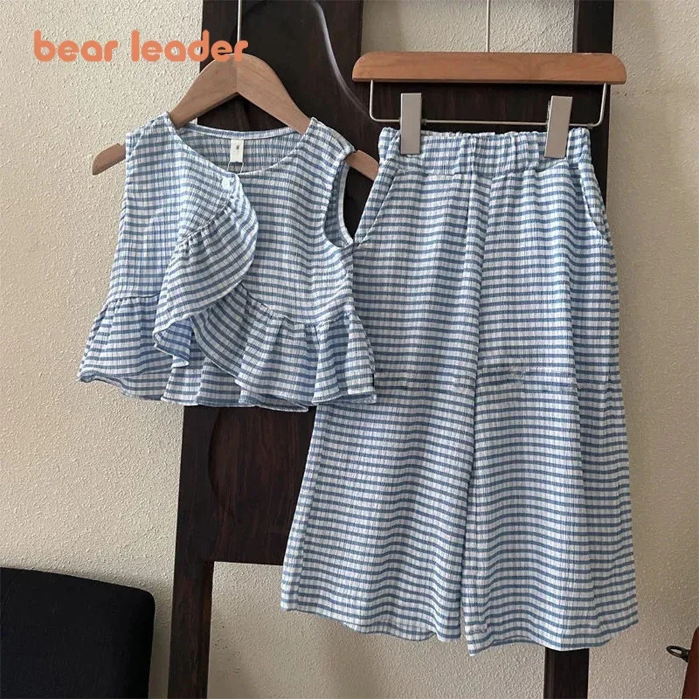 Bear Leader Girls Suit Summer Thin Section Sleeveless Undershirt Skirt Mori Suit Fashion Sleeveless Suit Two-piece Sets 250515