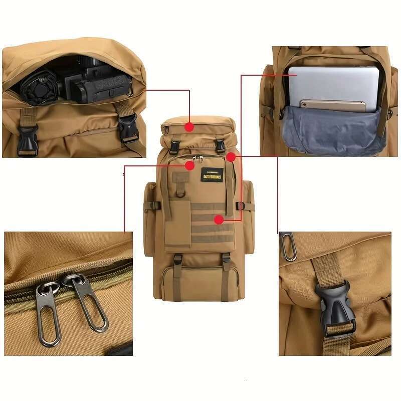 70L Camping Backpack Mountaineering For Men Travel Outdoor Sport Molle Rucksack Hunting Shoulder Lage Large Bag
