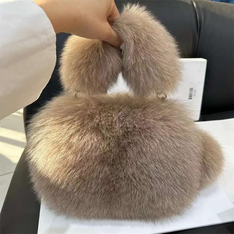 Fluffy Fox Fur Plush Handbag Women's New Fashion Phone Designer Bag