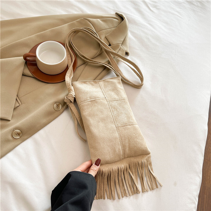 Free Delivery Designer Bag 2025 Suede Niche Design New Women's Bohemian Style American Tassel Frosted Crossbody Luxury Bag