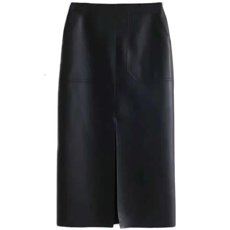 Slim Straight Faux Leather Skirts Women Spring New Package Hip Long PU Jupe Chic Split Designed Fashion Solid Mujer Faldas