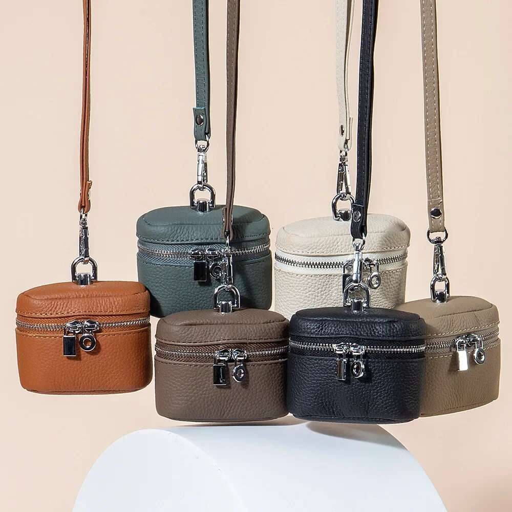 New Women's Genuine Leather Compact Halterneck Coin Purses Simple And Portable Makeup Storage Bag Mini Headphone Bags