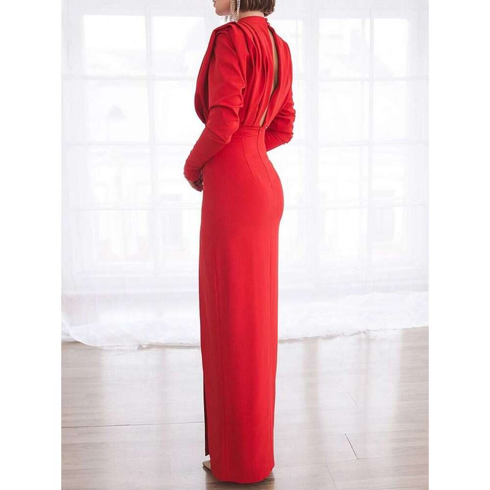 White Dress Maxi Dress 2021 Spring/Summer New Summer Fashion High Neck Pullover Split Long Dress Straight KQ