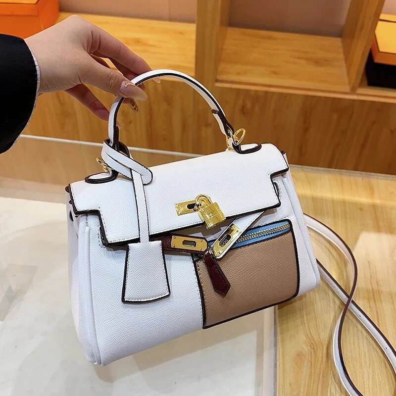 2025 New Women's Color-Block Patch Pocket Structured Shoulder Crossbody Top-Handle Bag