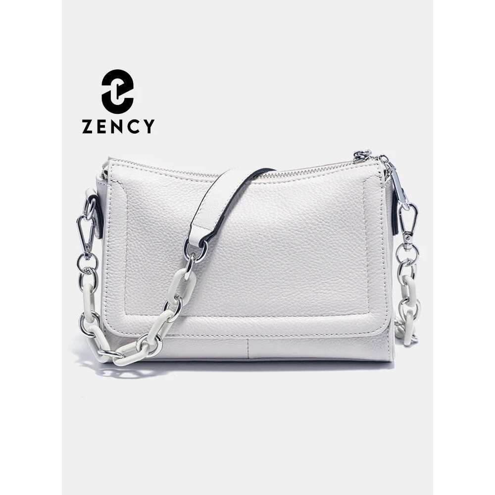 Zency 2024 New Fashion Acrylic Chain Handbags Soft Leather Top-Handle For Women Small Underarm Bag White Crossbody